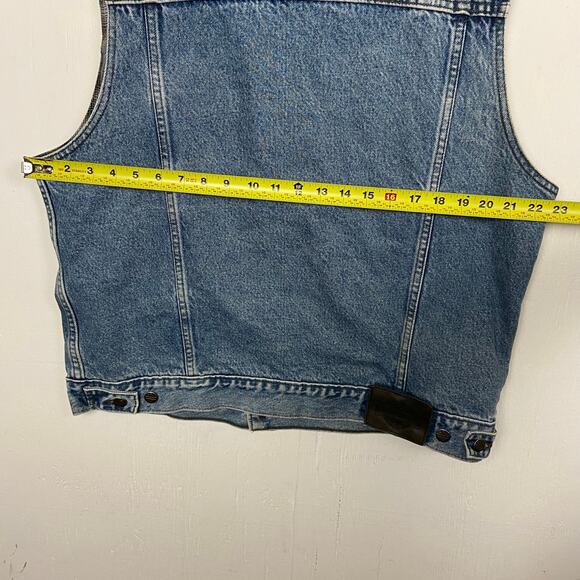 Harley Davidson Mens Blue Denim Plaid Lining Motorcycle Vest VTG Size Large - Picture 3 of 9